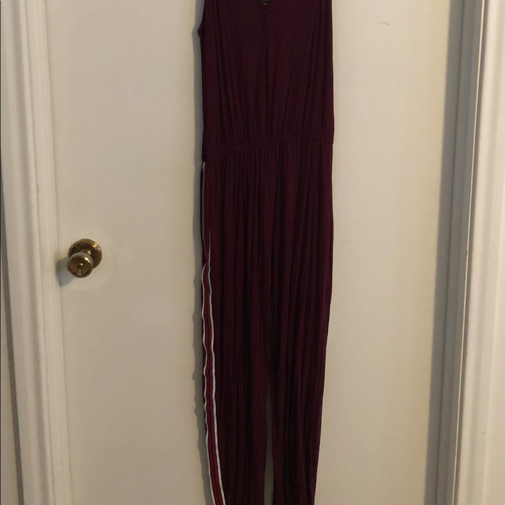 Burgundy color jumpsuit with spaghetti straps